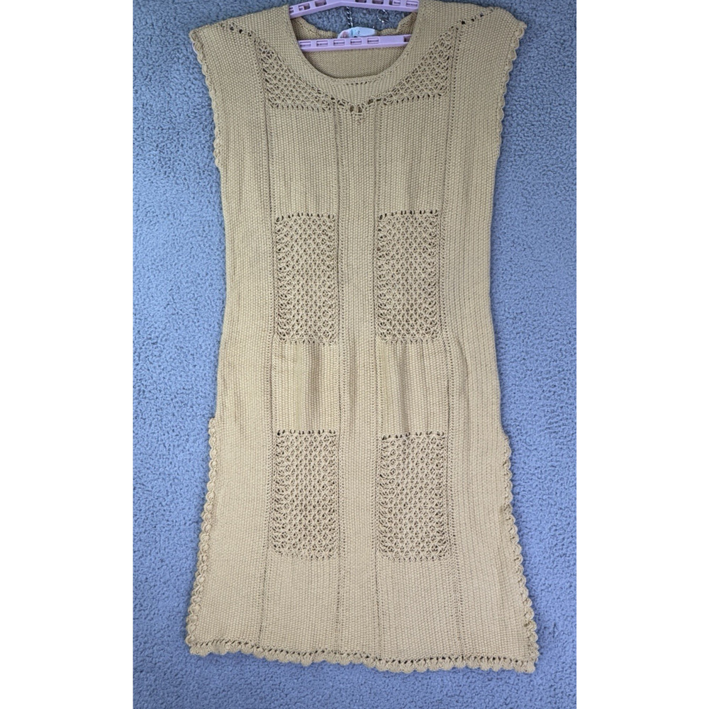 ZZ FP Beach Free People Crochet Sweater Dress Boho Sleeveless Tan M